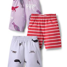Kookie Kids Single Jersey Knit Stripes Animal & Sea Life Printed Shorts Pack Of 3 - Multi Colour-image-51