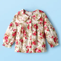Babyhug Woven Rayon Full Sleeves Printed Top with Floral Print - Offwhite-picture-34