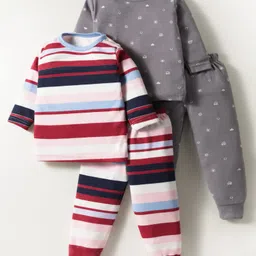 Kidi Wav Pack Of 2 Full Sleeves Rugby Striped & Rainbows Printed Coordinating Tees & Joggers Set - Multi Colour-picture-5