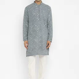 Devyom Men Ethnic Motifs Embroidered Regular Thread Work Kurta with Pyjamas-7