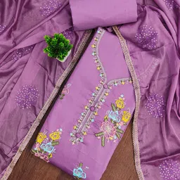 HMP Fashion Floral Embroidered Thread Work Pure Cotton Unstitched Dress Material-image-91