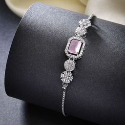 ZENEME Women Brass American Diamond Handcrafted Rhodium-Plated Wraparound Bracelet-image-52