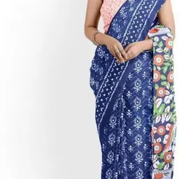 TROPWEAR Ethnic Motifs Linen Blend Block Print Saree-picture-8