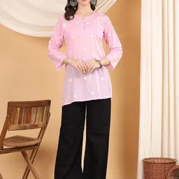 Poshak Chikan Studio Ethnic Motifs Embroidered Chikankari Pure Cotton Chikankari Kurti-image-60