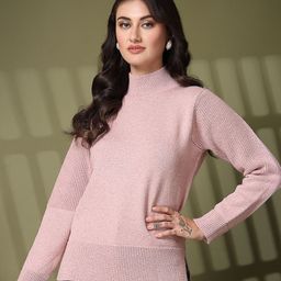 R.Code by The Roadster Life Co. Women Mock Neck Full Sleeve Ribbed Pullover-picture-3