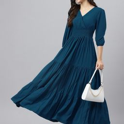 Raiyani Fashion Women V-Neck Layered Fit & Flare Maxi Dress-image-44