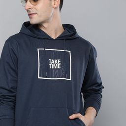 Mast & Harbour Men Navy Blue Printed Hooded Sweatshirt-image-85