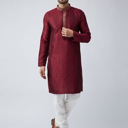 SOJANYA Men Maroon Woven Design Straight Kurta-picture-53