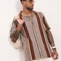 SHOWOFF Men Comfort Relaxed Fit Cuban Collar Multi Striped Cotton Casual Shirt-image-69