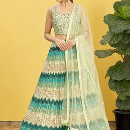 ETHNIC PLUS Women Sequinned Semi-Stitched Lehenga & Unstitched Blouse With Dupatta-image-68