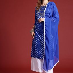 Anouk Bandhani Printed Mirror Work Embellished Kurta Set-picture-6