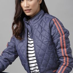 Roadster Women Navy Solid Quilted Jacket-image-100