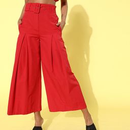 STREET 9 Women Red Solid Culotte Trousers-image-51