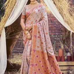 SANGAM PRINTS Woven Design Zari Tussar Saree-image-57