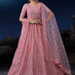 ODETTE Embroidered Sequinned Net Semi-Stitched Lehenga & Blouse With Dupatta-11