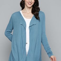 Mast & Harbour Women Blue Textured Acrylic Front-Open Sweater-18