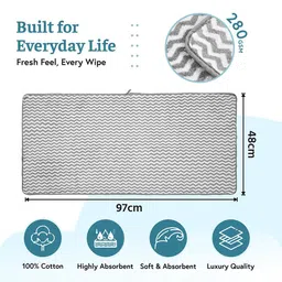 Kuber Industries Grey & White Zig-Zag Printed Microfiber Ultra Absorbent Soft Face Towel image 2