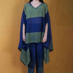 Banana Labs Women Colourblocked Batwing Sleeve Cotton Top with Trousers-image-18