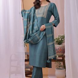 KALINI Women Ethnic Motifs Embroidered Regular Sequinned Straight Kurta Trousers Dupatta-picture-39