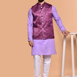 PRINTINDIA Mandarin Collar Pure Cotton Straight Kurta With Trousers & Nehru Jacket-image-90