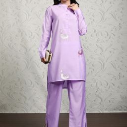 Vishudh Band Collar Embroidered Tunic With Palazzo-picture-14