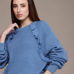 French Connection Knitted Ruffle Detailing Pullover Sweater-image-76