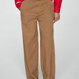 MANGO Women Flowy Wide Leg Trousers With Belt-image-82