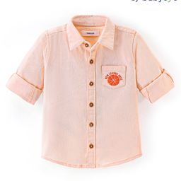Babyoye 100% Cotton Full Sleeves Solid Shirt - Peach-image-42