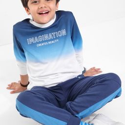 Ollington St. 100% Cotton Light Winterwear Full Sleeves Sweatshirt & Joggers Ombre Print - Blue & White-image-54