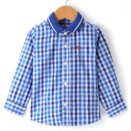 Babyhug 100% Cotton Full Sleeves Check Shirt - Blue-image-25