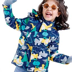 Babyhug Woven Full Sleeves Hooded Jacket Dino Print - Blue-image-130