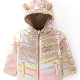Babyhug Full Sleeves Sequins & Ears Detailing Holographic Hooded Jacket - Silver-image-88