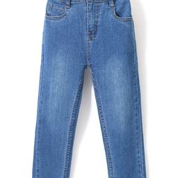Babyhug Cotton Lycra Full Length Stretchable Washed Denim Jeans   Fly With Zipper -  Medium Blue-image-15