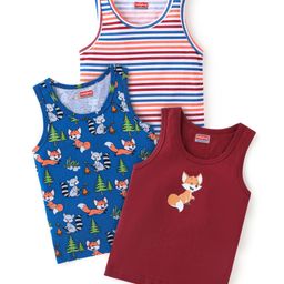 Babyhug 100% Cotton Knit Sleeveless Sando Fox Print Pack of 3 - Multicolour-image-12