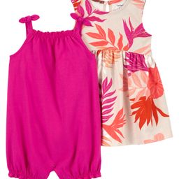 Carter's Cotton Blend Sleeveless Romper with Frock & Bloomer Tropical Print - Multicolour-image-51