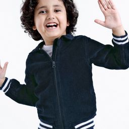 Babyhug 100% Cotton Full Sleeves Solid Corduroy Shirt with Front Zipper - Navy Blue-image-53