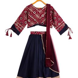stylobug Stylo Bug Three Fourth Sleeves Floral Block Motif Printed & Gota Lace Embellished Lehenga Choli Set - Red-picture-8