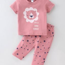 Tango Single Jersey Half Sleeves Night Suit With Lion Print - Peach-image-83
