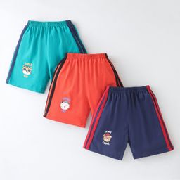 Simply Sinker Knee Length Shorts With Text & Animals Print Pack Of 3 - Blue Orange & Green-picture-12