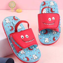 Babyoye Flip Flops with Back Strap Closure Moon & Star Print -Red & Blue-image-13