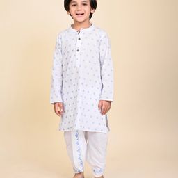 Babyhug Cotton Woven Cambric Floral Embroidered Kurta & Dhoti Set - White-image-5