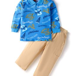 Babyhug Single Jersey Knit Full Sleeves Text Printed T-Shirt & Pant Set - Blue & Beige-image-33