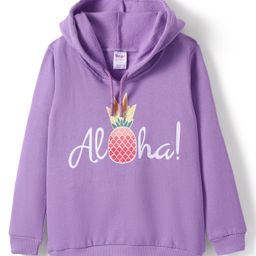 Tango Fleece Knitted Full Sleeves Hooded Sweatshirt with Text & Pineapple Print - Purple-image-57