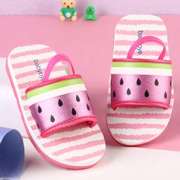 Babyoye Striped Flip Flops with Back Strap - Pink-image-24