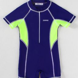 Mark & Mia Half Raglan Sleeves Legged Swimsuit with Text Print - Green-7