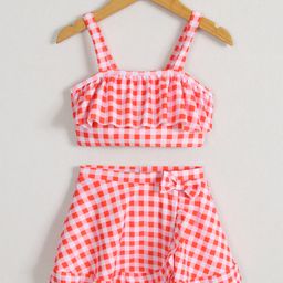 Mark & Mia Sleeveless Two Piece Swimsuit with Checkered Print - Pink-image-89