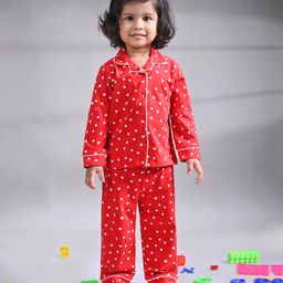 DEAR TO DAD Cotton Woven Full Sleeves Hearts Printed Coordinating Night Suit Set - Red-image-77