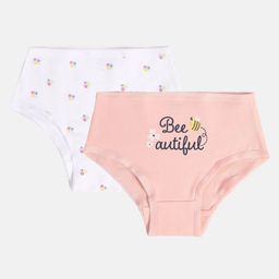 MINI KLUB Cotton Pack Of 2 Floral & Bee Printed Panties - Pink & White-image-5