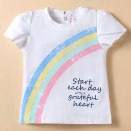 ToffyHouse Cotton Knit Half Sleeves Top With Rainbow Print - White-image-75