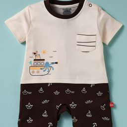 Mini Taurus Knitted Half Sleeves Romper with Nautical Print - Beige-image-64